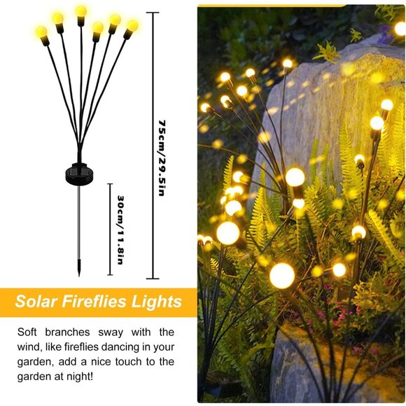 New Solar Outdoor Lights, 6 Pack Firefly Solar Garden Lights for Garden - Picture 6 of 9